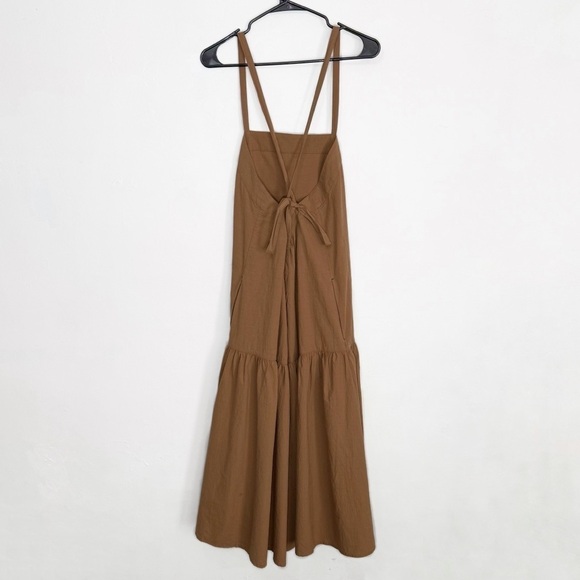 Everlane Pinafore Cotton Midi Cottagecore Tiered Summer Dress, Tan Brown size 2 - Picture 4 of 9